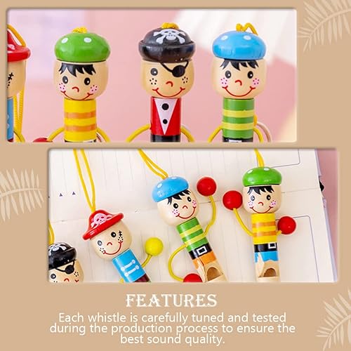 Wakauto 3pcs Cartoon Wooden Pirate Whistle Keychains Music Toys for Boys and Girls Safe and Fun Design for Random Style