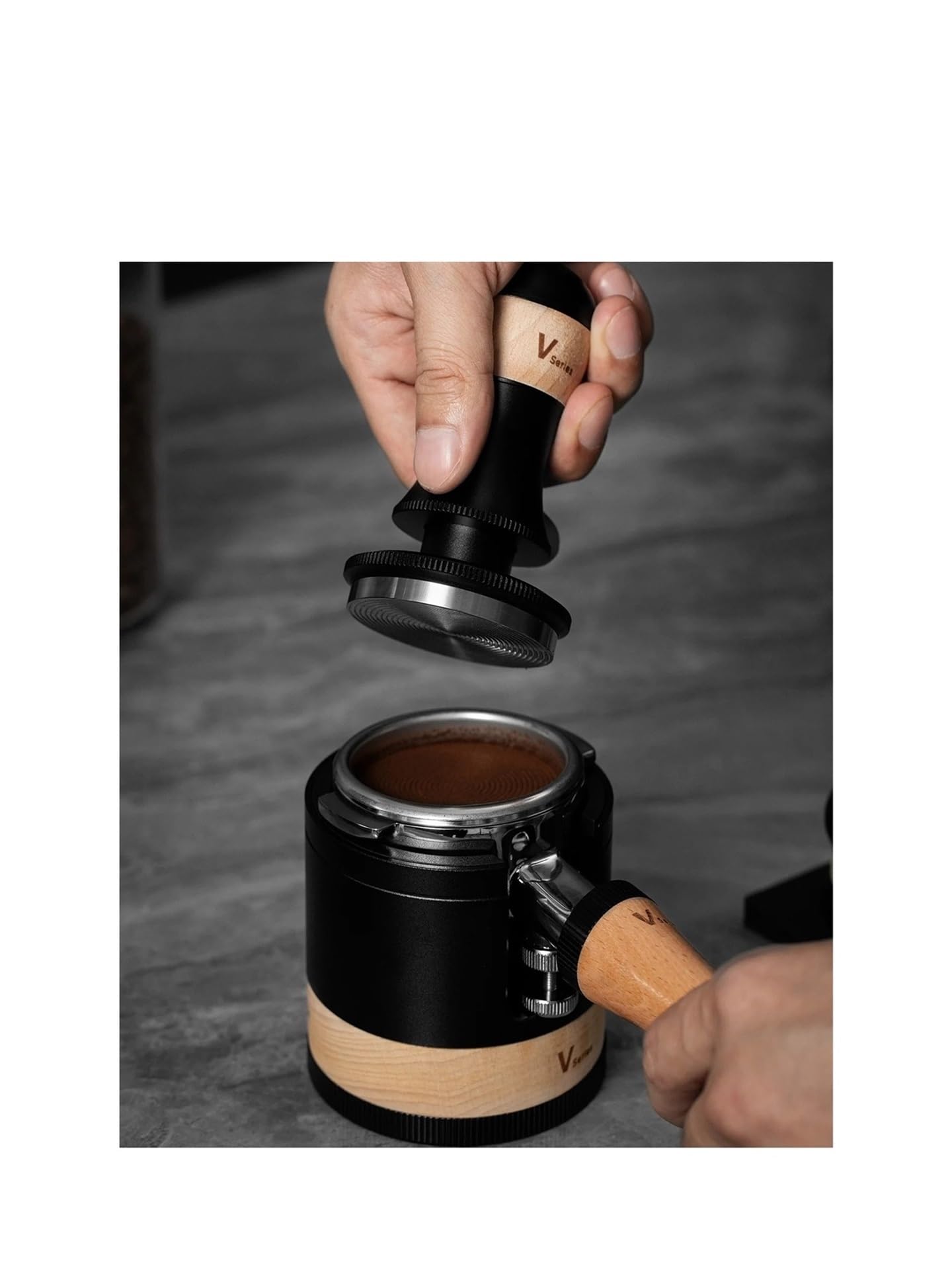 58 Mm Espresso-Siebträger Ohne Boden Mit Espresso-Tamper/Kaffeeverteiler, Barista-Kaffeezubehör, Kompatibel Mit Muvna, Kompatibel Mit V-Serie(Coffee WDT Tool)