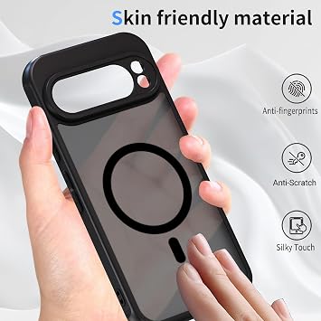 Magnetic Case for Google Pixel 9 Pro XL Compatible with MagSafe Translucent Matte Anti-Fingerprint Scratch-Resistant PC Back + TPU Bumper Shockproof Mobile Phone Case Black