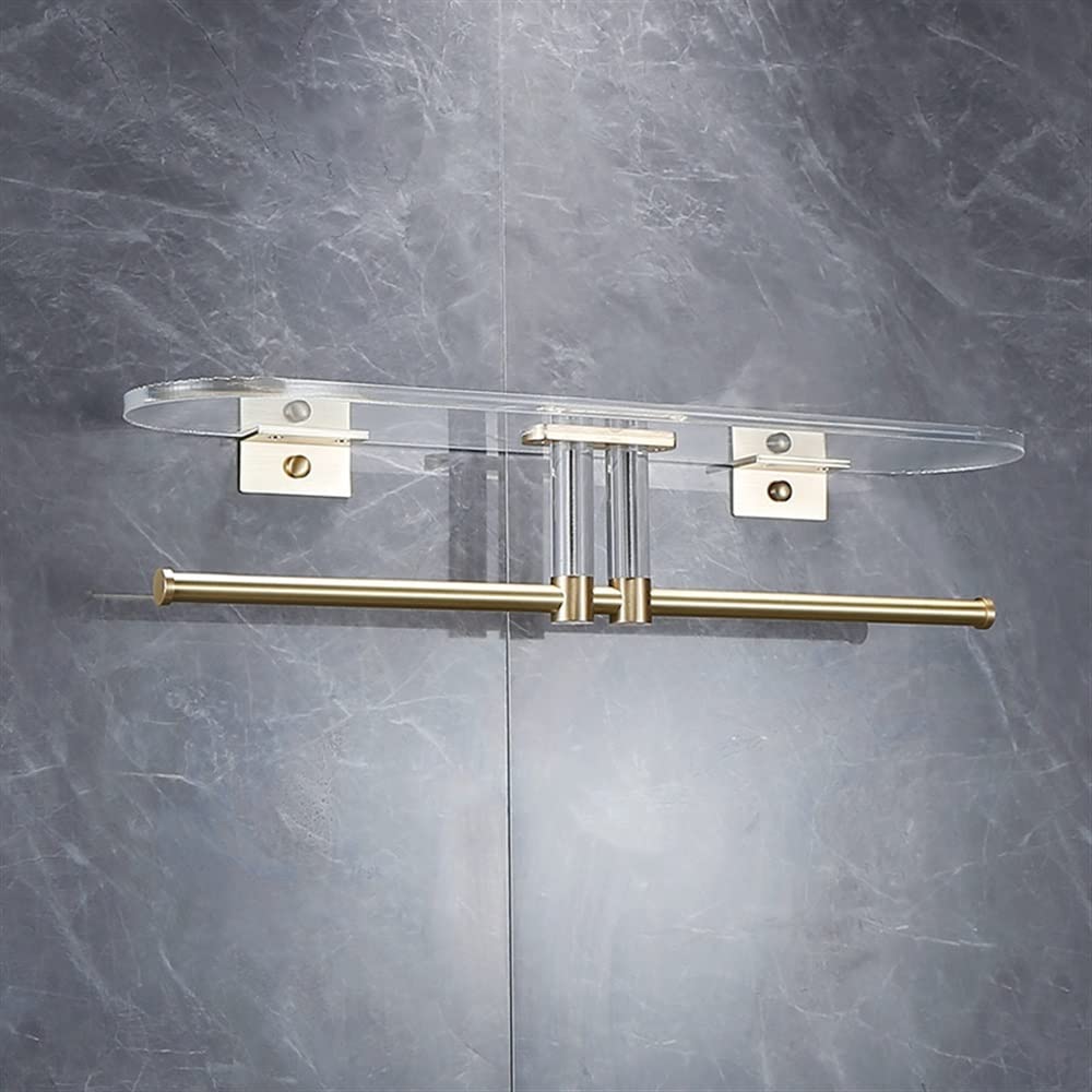 ZJHFFFG Shower Shelf Racks Bathroom Shelf Brushed Gold Shower Rack Corner Shelf Square Bath Copper Acrylic Storage Organizer