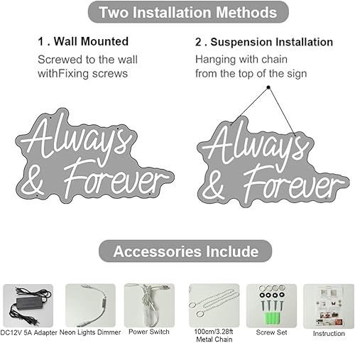 Miniatura 5 de Letreros de neón con texto en inglés Always and Forever para decoración de pared, de compromiso, de neón, para boda, propuesta, aniversario, fiesta,