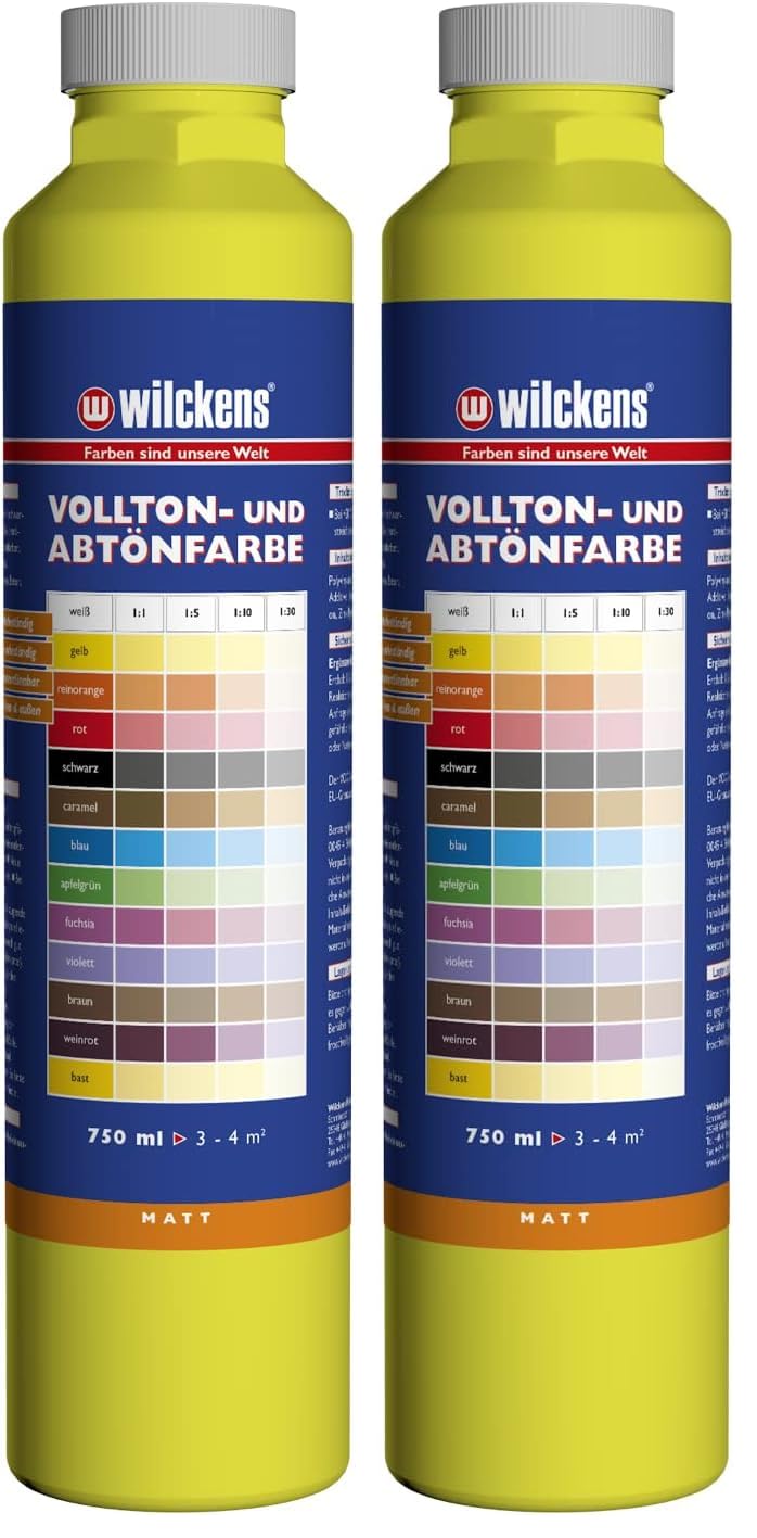 Wilckens Vollton- und Abtönfarbe matt, 750 ml, Gelb (Packung mit 2)
