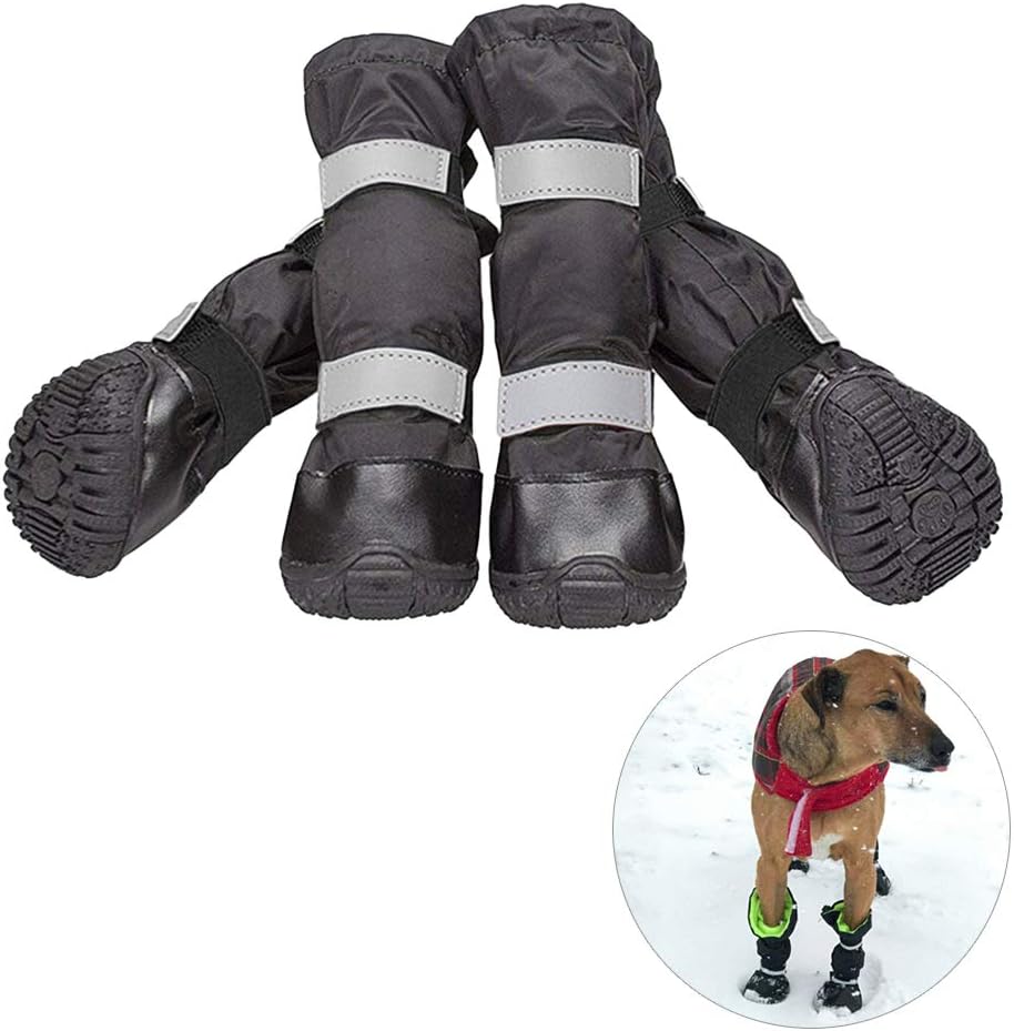 POPETPOP 4PCS Anti Slip Pet Snow Boots Waterproof Protective Shoes Dog Rain Booties Size XS (Black)