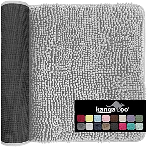 KANGAROO Luxury Chenille Bath Rug, 36x24, Extra Soft and Absorbent Shaggy Bathroom Rugs, Machine Wash Mat, Strong Underside, Carpet Mats for Children's Tub, Shower, Bathtub and Bath Room, Lt Gray