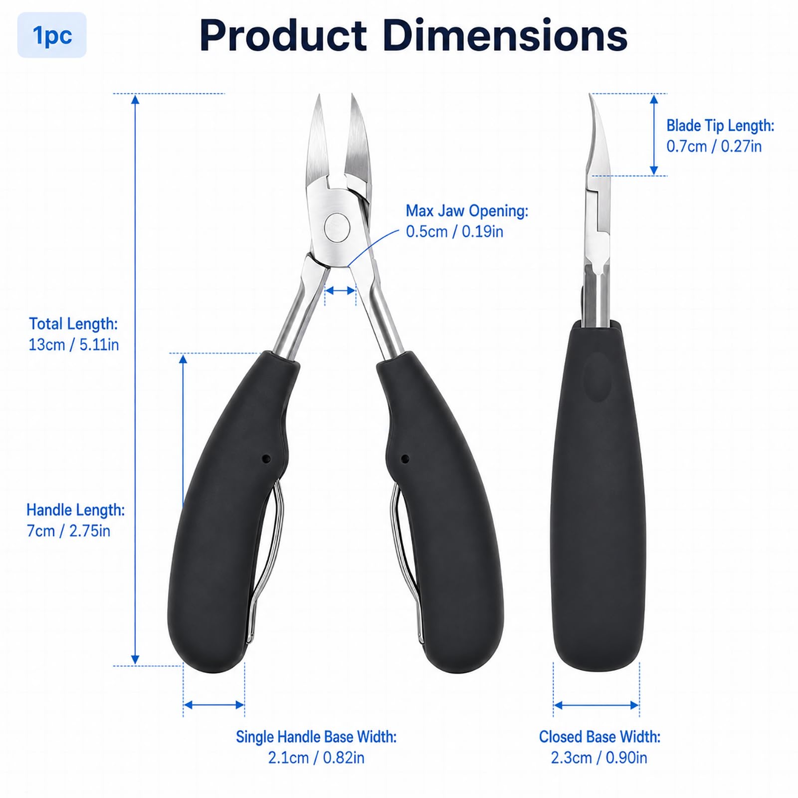 Präzisions-Nagelknipser aus Edelstahl, für dicke und eingewachsene Zehen, Podologischer Trimmer mit ergonomischem Griff, weicher Griff, anti-mykotisch, professionell für empfindliche Füße