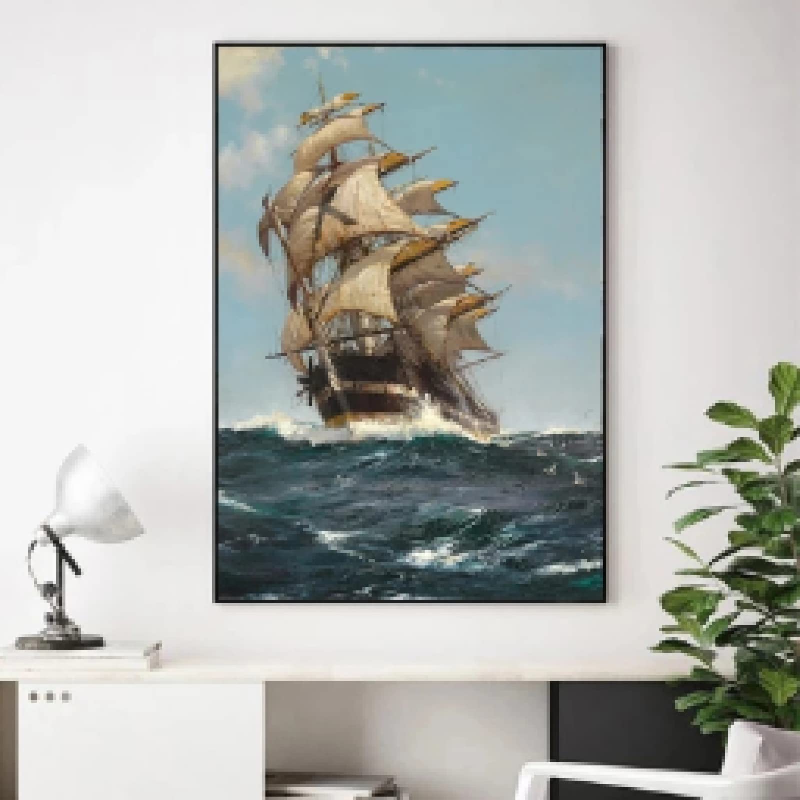 dsdsgog Segelschiff Seascape Segelboot Abstrakte Leinwand Gemälde Poster und Drucke Wandkunst Bilder für Wohnzimmer Wohnkultur 30x40cmx2 Rahmenlos