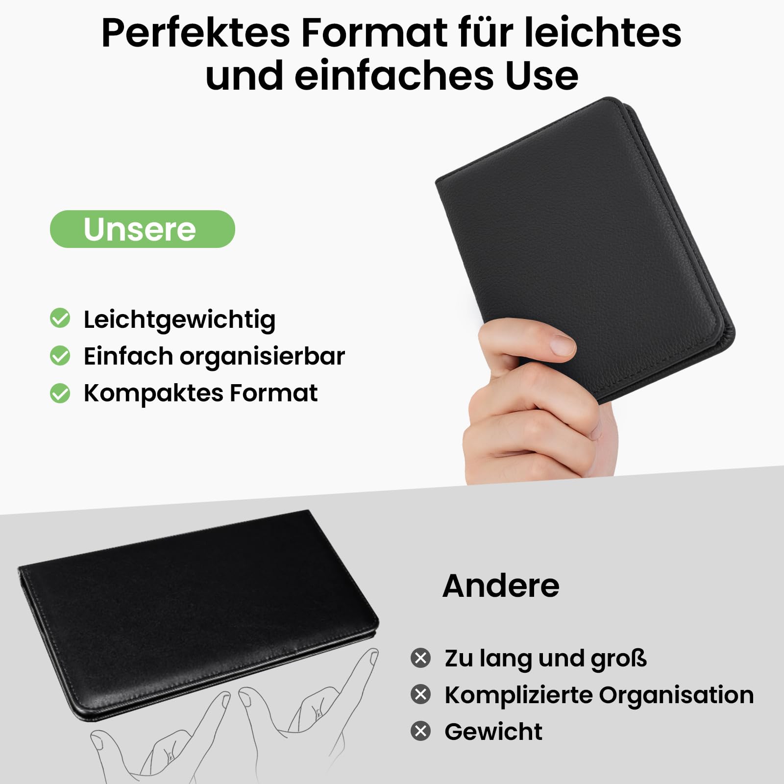 RSAquar Porta Documentos para Coche – Funda Compacta de PU para Registro del Vehículo, Seguro y Permiso de Conducir – Organizador para Guantera (Negro)