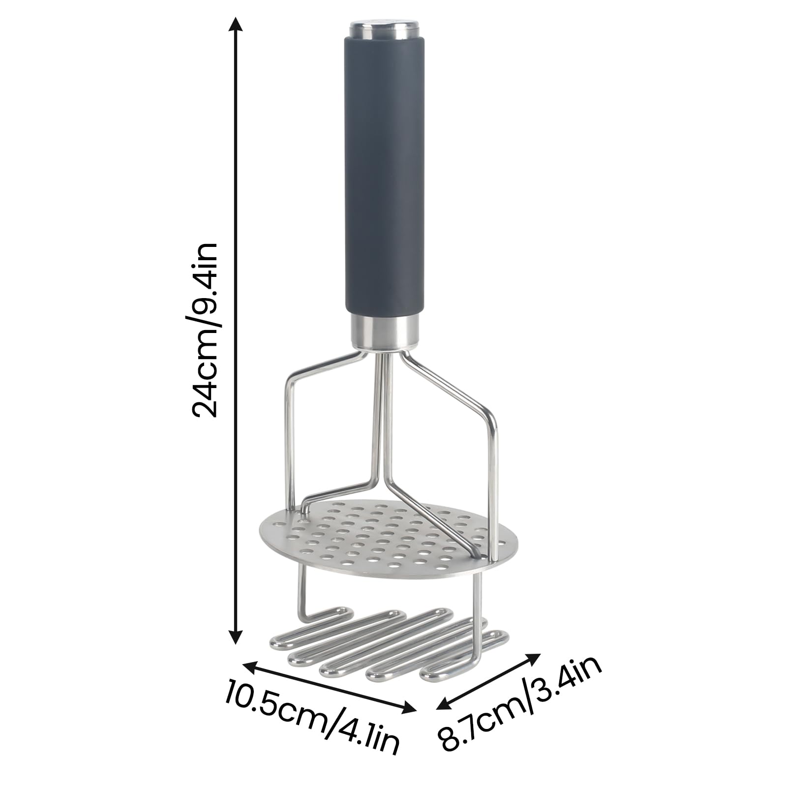 Machacador de Patatas Aplastador de Patatas Triturador de Patatas Redondo Prensa Doble Patatas de Acero Inoxidable Potato Masher Con Mango Negro