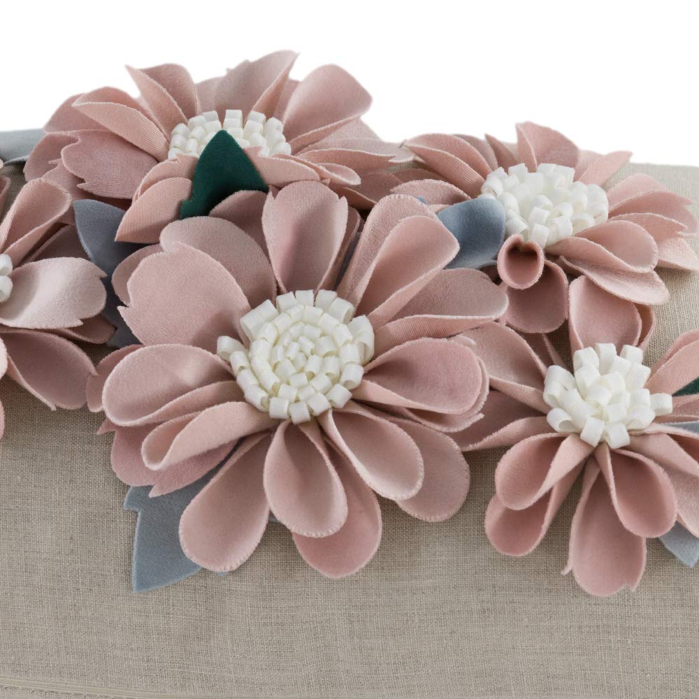 KINGROSE Funda de almohada hecha a mano con flores 3D, funda de cojín suave para el hogar, sofá, cama, sala de estar, sofá, 12 x 20 pulgadas, terciopelo oro rosa
