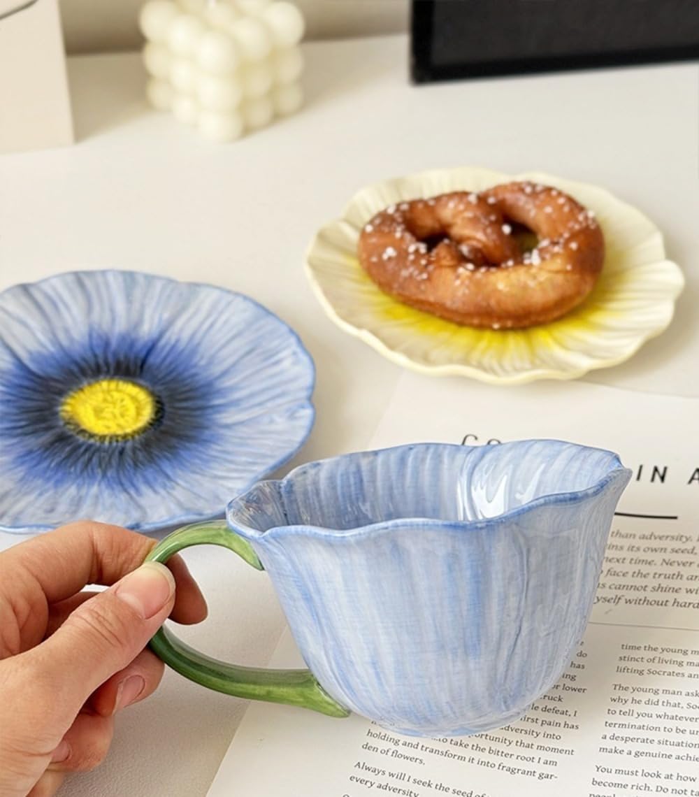 花びら型 青緑 陶器カップとソーサー ティーカップ 美濃焼 花伊万里コーヒーカップ＆ソーサー｜和食器 陶器
