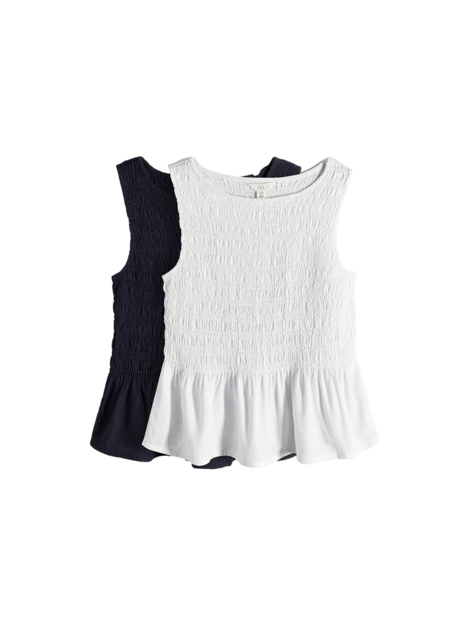 THE SET Donne Confezione da 2 top girocollo arricciati in lino