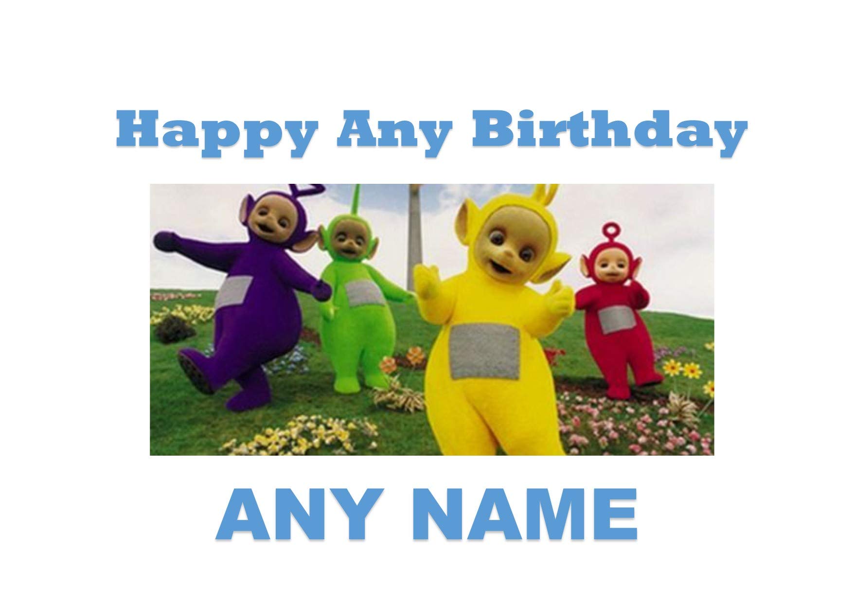 Happy Birthday Teletubbies All Four Personalised A4 Easy-Peel PRE-Cut Edible Icing Sheet Cake Topper Decoration