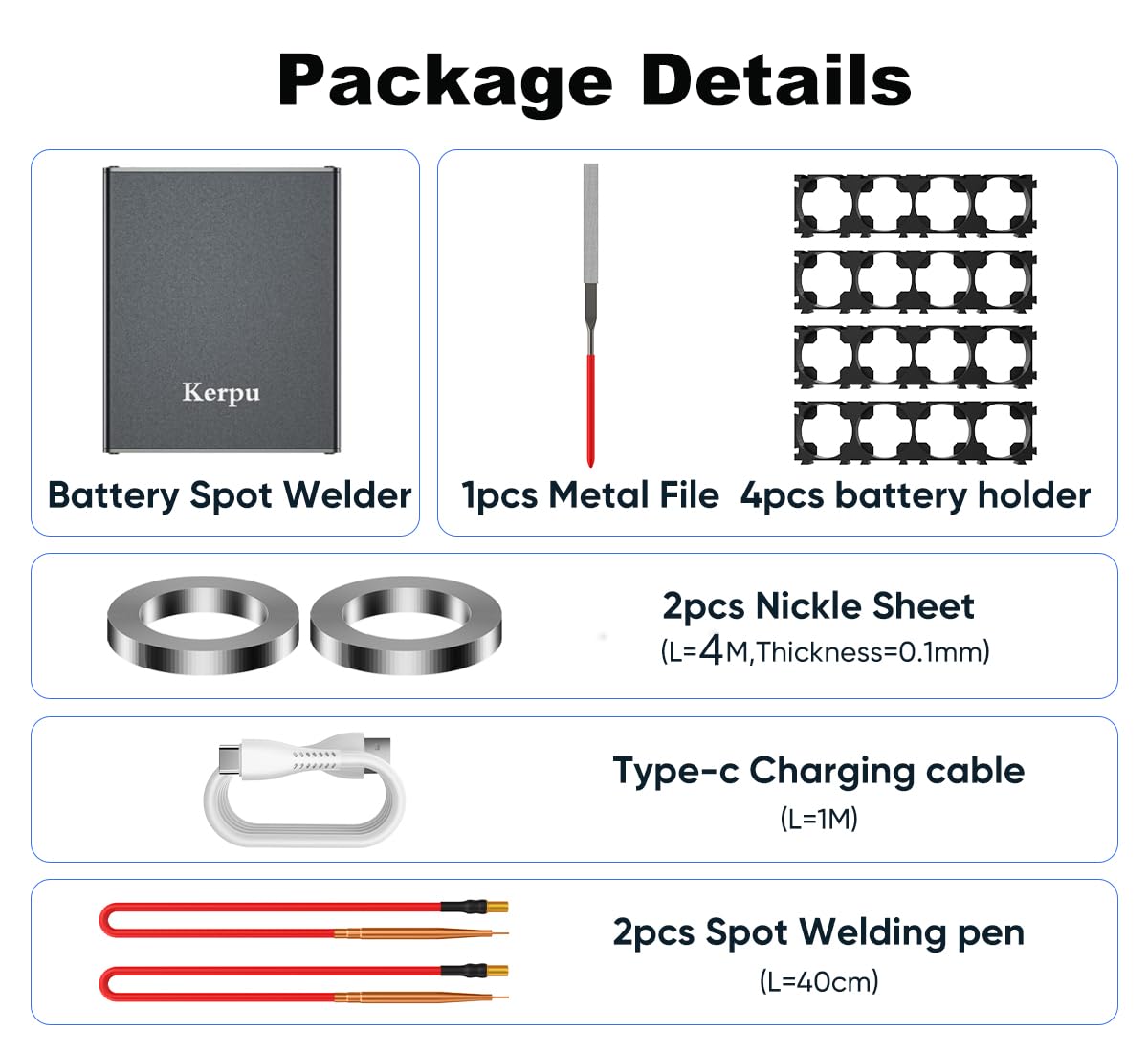 soudeuse par points de batterie,Kerpu taille de poche pour machine à souder par points avec 11 vitesses réglables, batterie rechargeable 50000mAh,feuille de nickel 2x2M