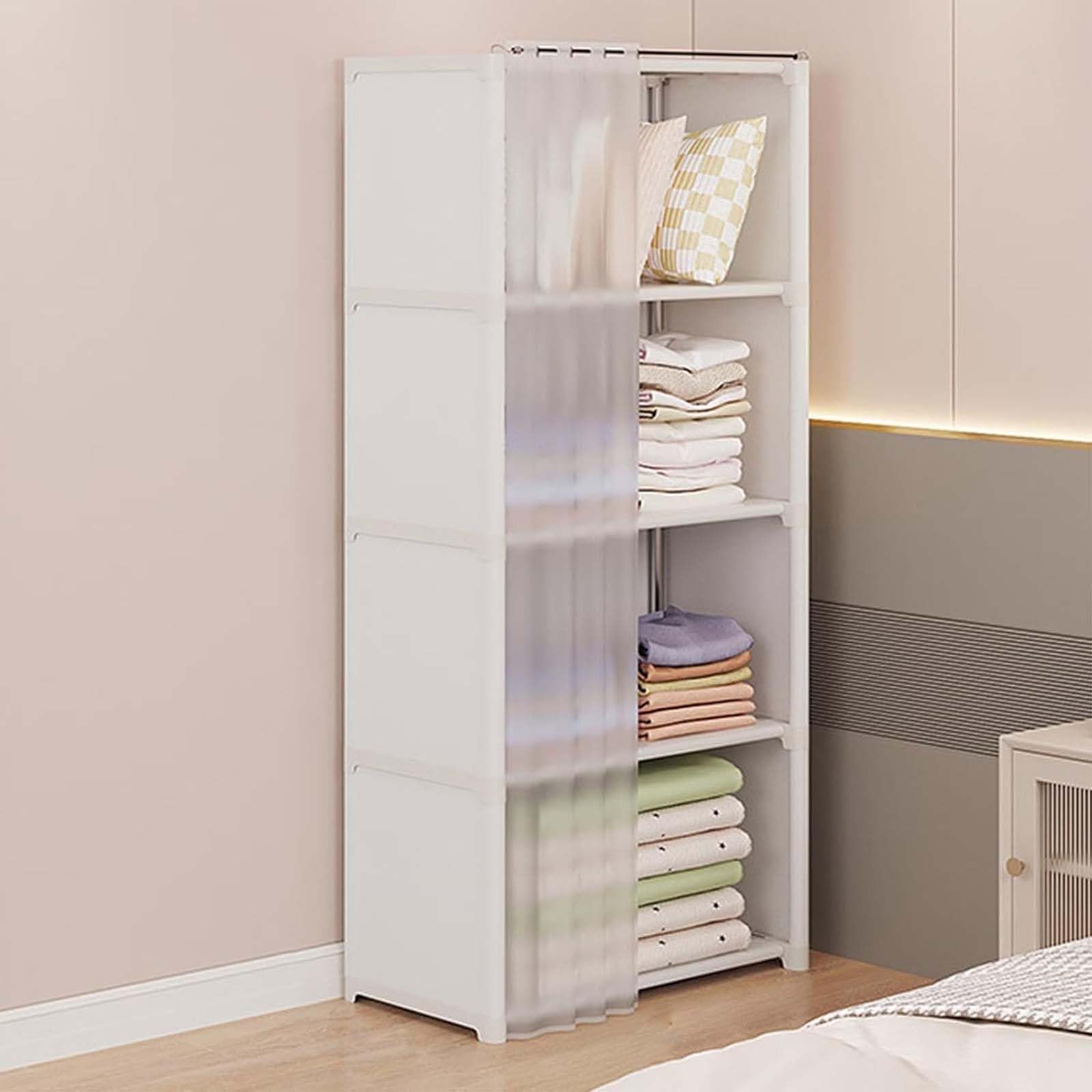 Generico Armadio in Stoffa Guardaroba Portatile Organizzatore per Guardaroba con Rivestimento in Tessuto Non Tessuto Armadio Portatile con Ripiani per Camera da Letto,B,155 * 28 * 40cm
