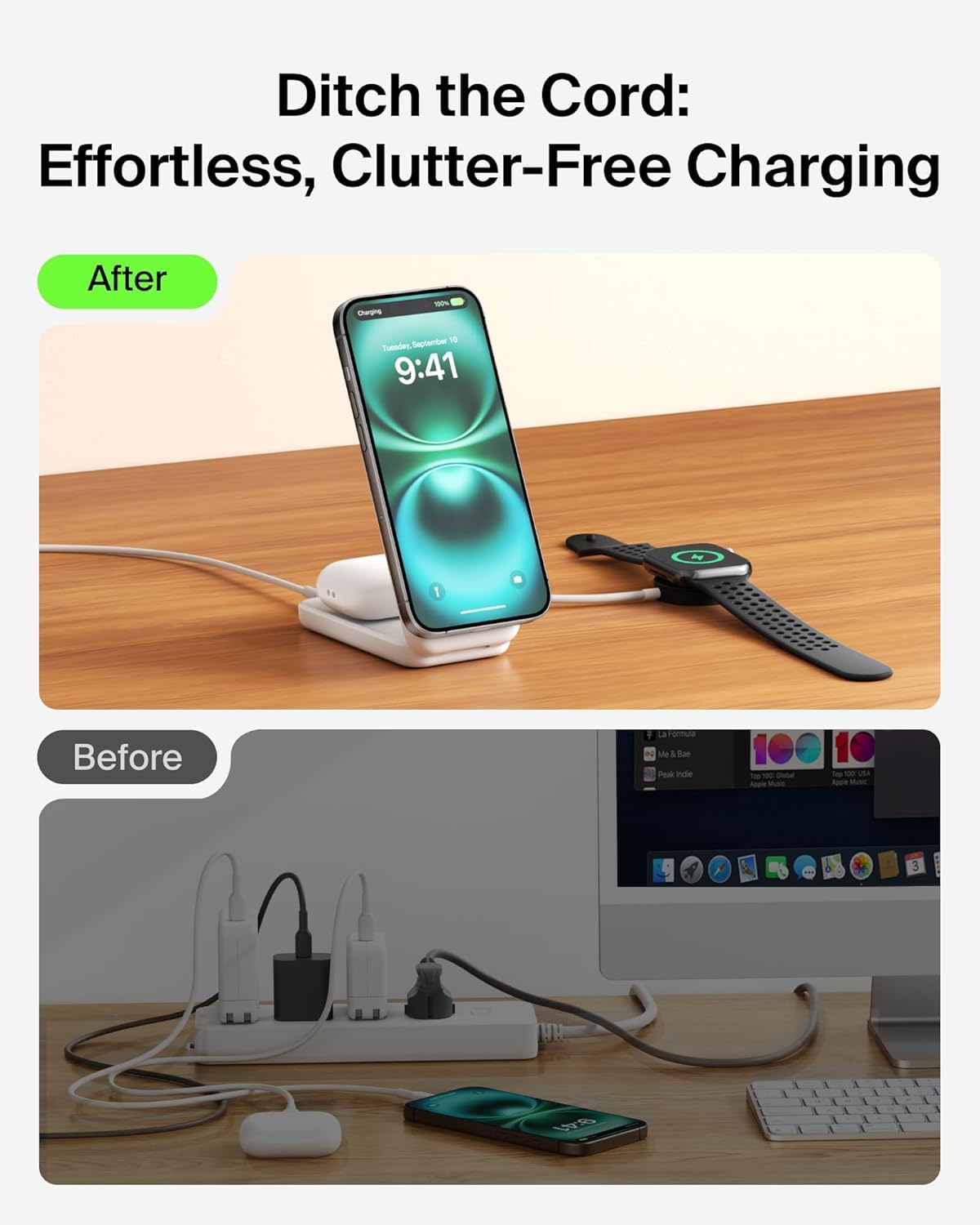 Belkin UltraCharge - Caricabatterie wireless 2 in 1, certificato Qi2.2, stazione di ricarica compatibile con MagSafe per iPhone 17, Air, AirPods, Pixel Snap, supporto magnetico con porta
