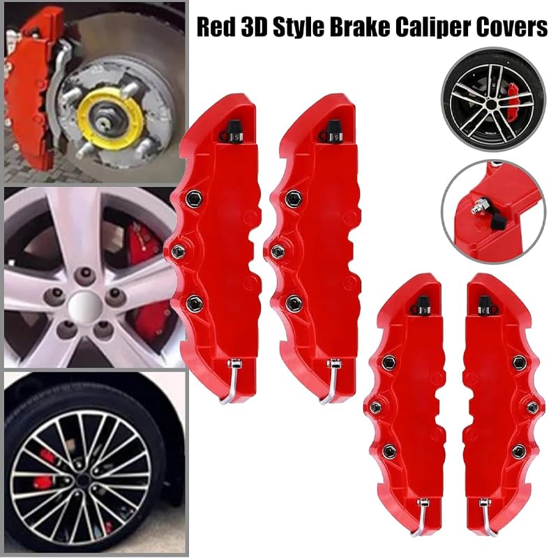 4 Piezas Cubre Pinza Freno Coche para Audi Q2 Q3 Q5 Q7 Q8 S1 S3 S4 S5 S6 S7 S8 SQ5 TT, 3D Cubierta Cubo Rueda Cubierta Freno, Cubierta De Pinza De Coche Rojo,M(25cm×6.5cm×4cm)