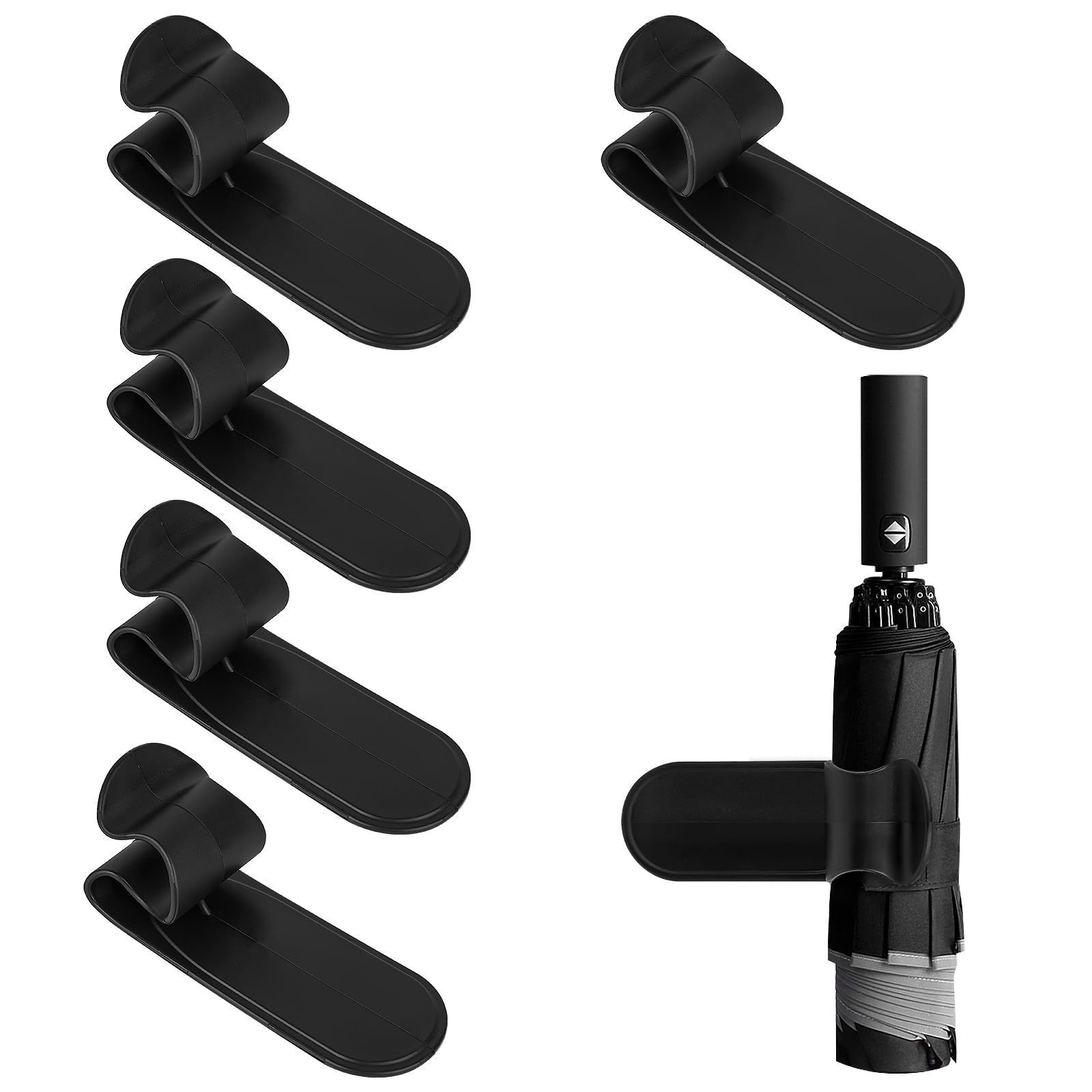 Luwoo Black 6 Pack Adhesive Car Umbrella Holder, Space Saving Trunk Hook Home Wall Organizer For Umbrellas, Plastic Umbrella Hook Fits Cars, Suv, Truck