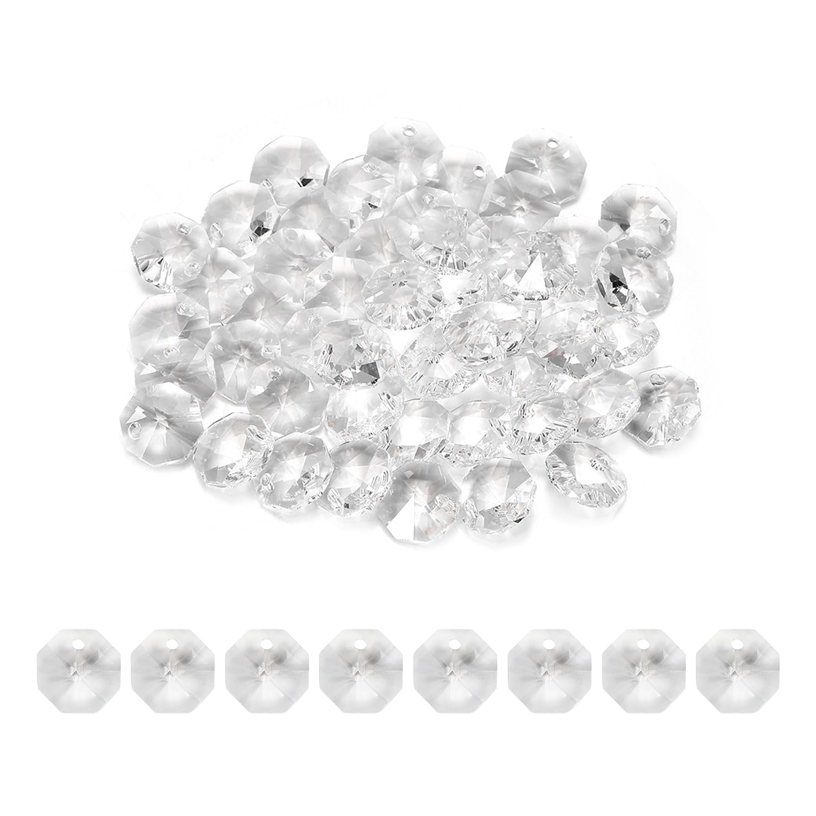 sourcing map 50Pcs 1 Hole Crystal Octagon Beads, 10mm K9 Glass Hanging Chandelier Beads Prisms Parts for Crystal Chandeliers Lamp Hanging Pendant Jewelry DIY Craft, Clear