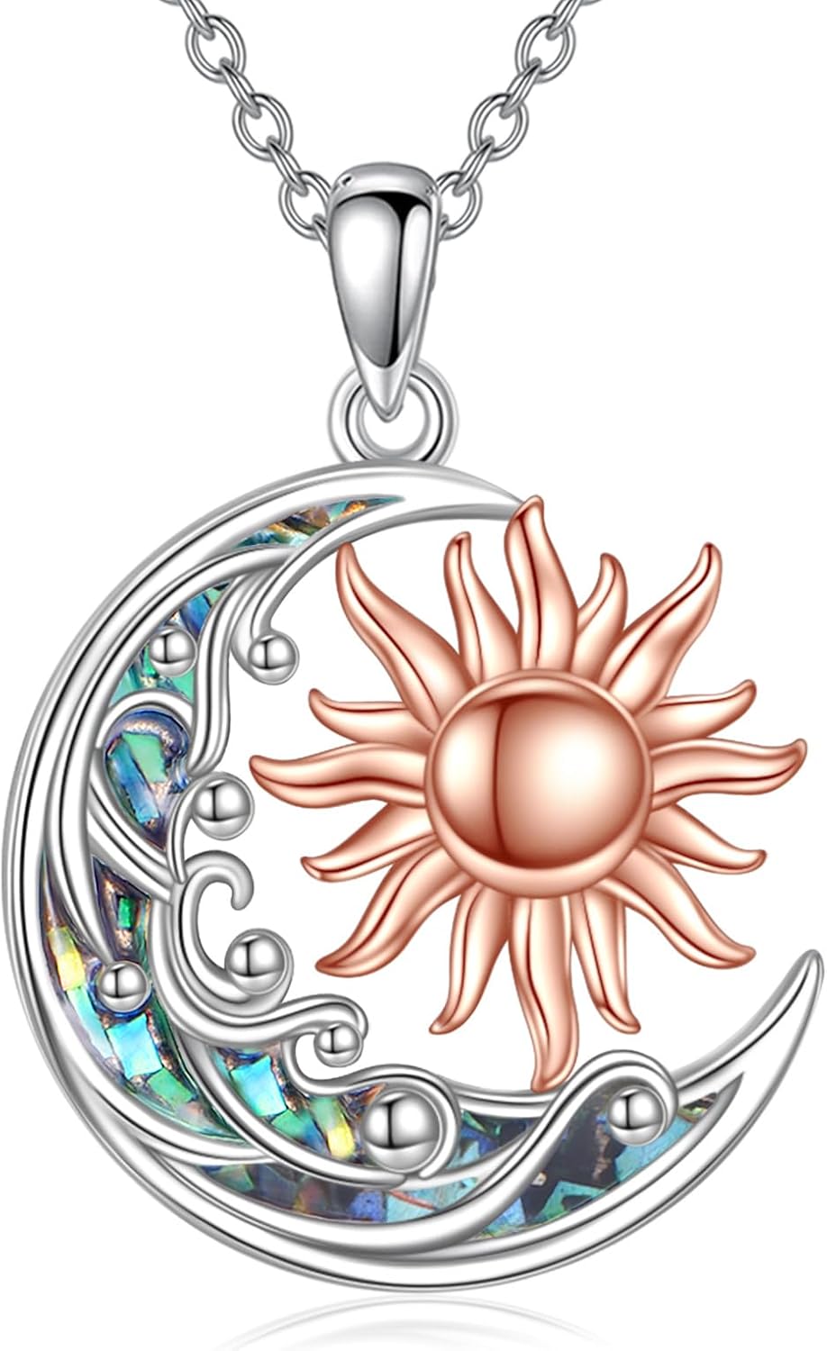 Sun and Moon Necklace 925 Sterling Silver Sun Moon Pendant Necklace for Women