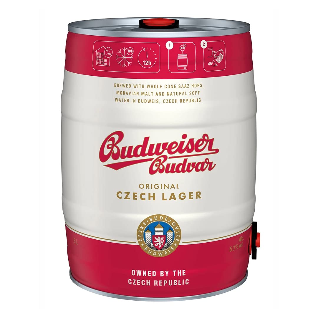 Budweiser Budvar Premium Czech Lager Single 5ltr Mini Keg - 5.0% ABV - Gifts for Men and Women, Bar Accessories for Home Pub, Beers and Lagers Offers, Craft Beer, German Beer