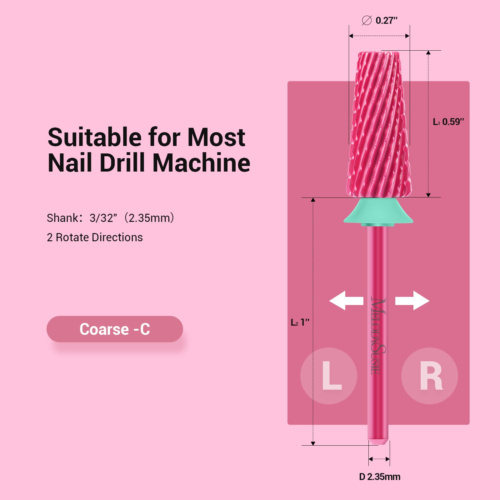 Brocas profesionales 5 en 1 para uñas, brocas multifuncionales de carburo de tungsteno de 3/32 pulgadas, adecuadas para manicura, pedicura, cutícula, esmalte en gel, brocas de técnicos, 5