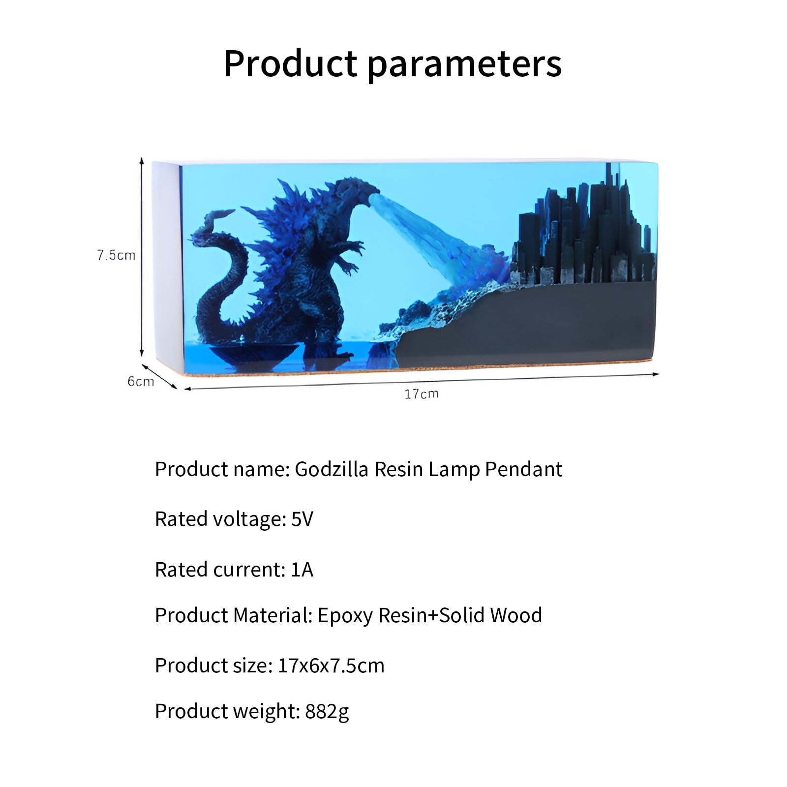 Syfunlv Epoxidharz Godzilla Nachtlicht,Godzilla Würfel Dekoration,USB Schlaf Lichter,Monster Nachttischlampe,Einstellbare Beleuchtung,7,5cm,für Raum Innenbereich Zuhause Schlafzimmer (Stil 1)