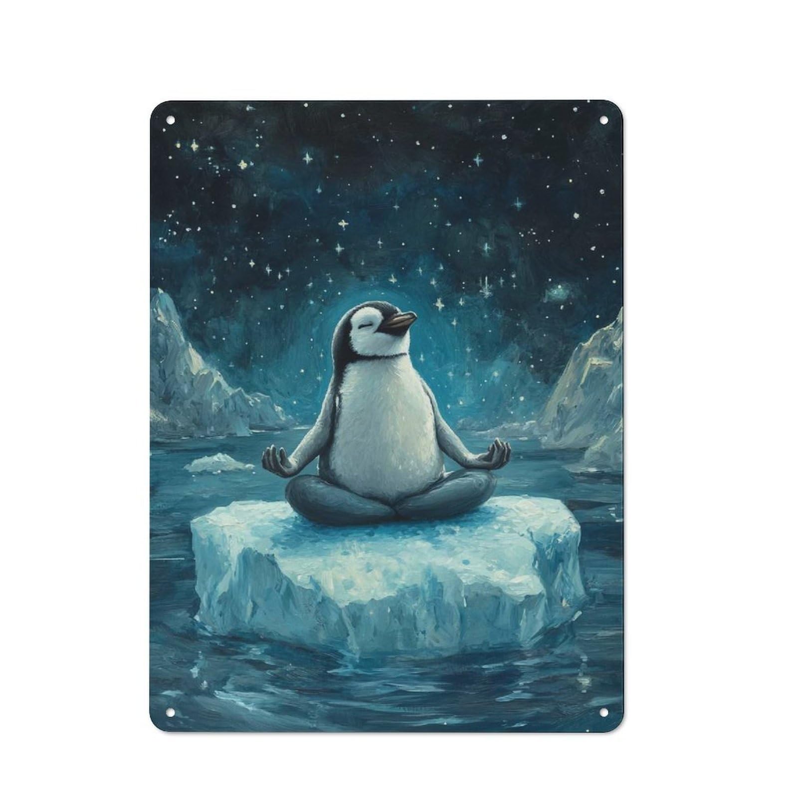 Junmoney Style Creative Meditating Penguin Office Metal Sign 40X30cm, Study Room Decor For Workspace, Cafe, Shop Or Desk Area