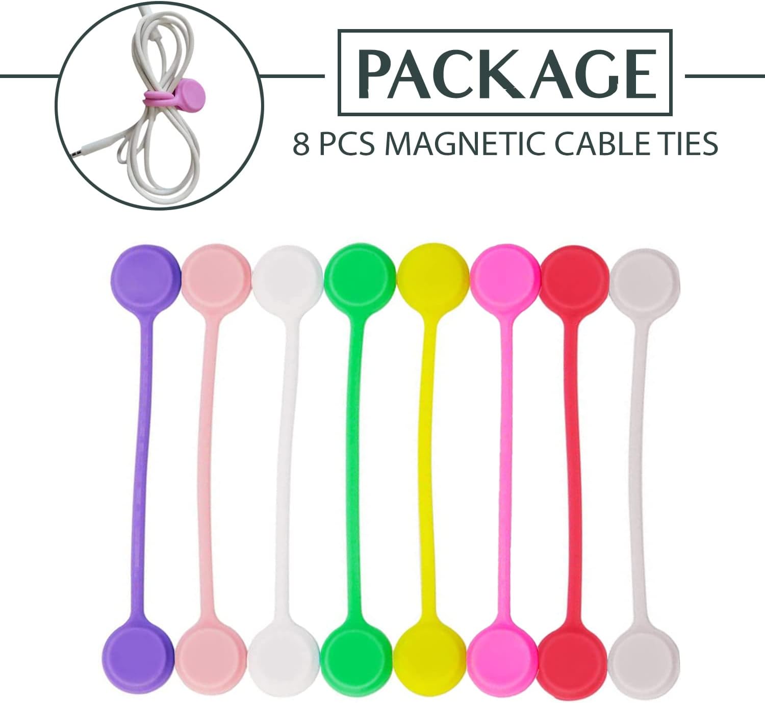 Cord Ties for Electrical Cords - 8Pcs Multicolor Wire Twist Ties Heavy Duty Magnetic Cable Clips Silicone Cord Ties - USB Reusable Cable Ties Cord Clips for Desk Cable Ties Reusable Silicone Wraps