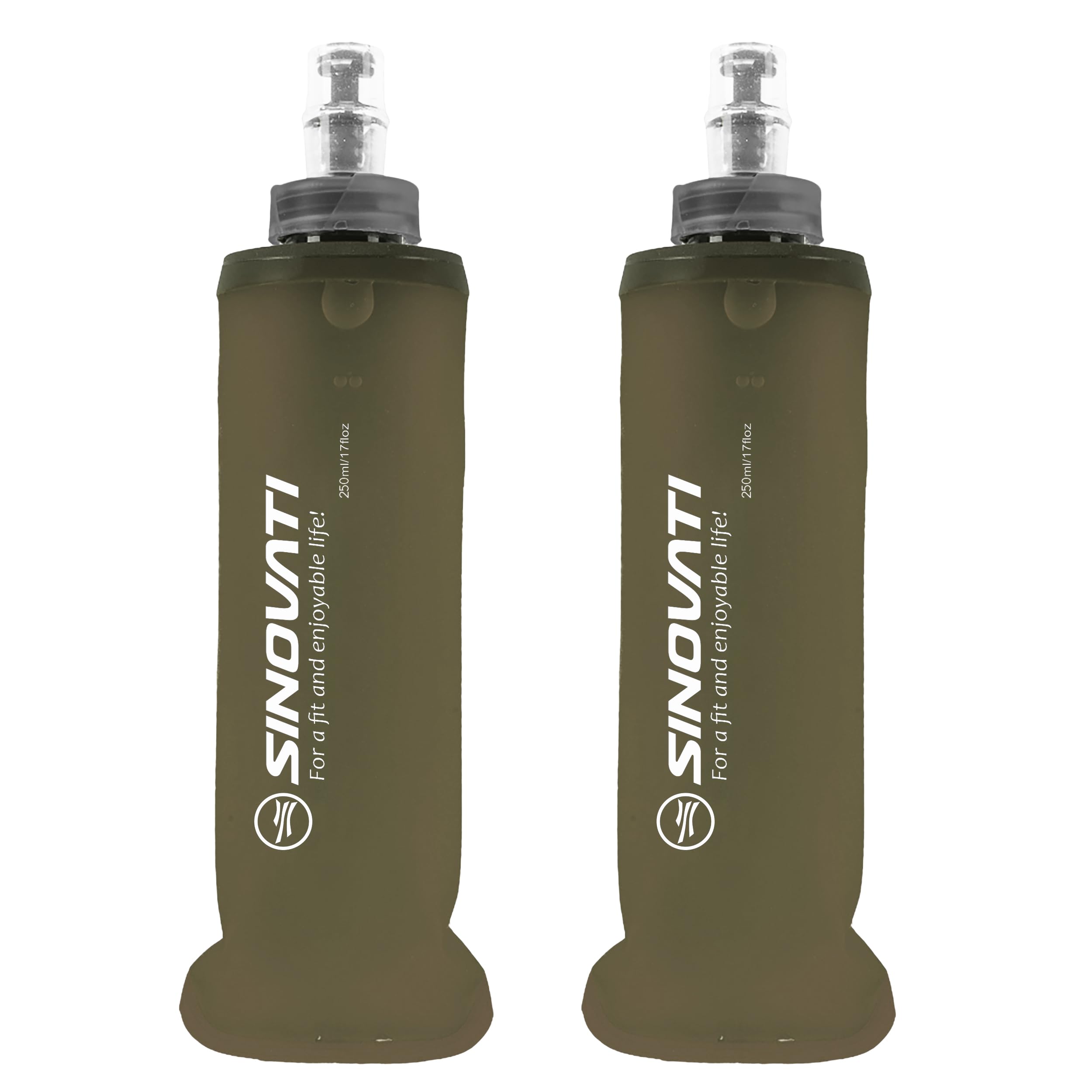 SINOVATI TPU Foldable Water Bottles, Soft Flask, Water Bottle, BPA-Free Sports Bottle for Hydration Backpack, Bicycle, Hiking, Jogging, Trekking, Camping and Climbing (Dark Grey, 250ml x 2)