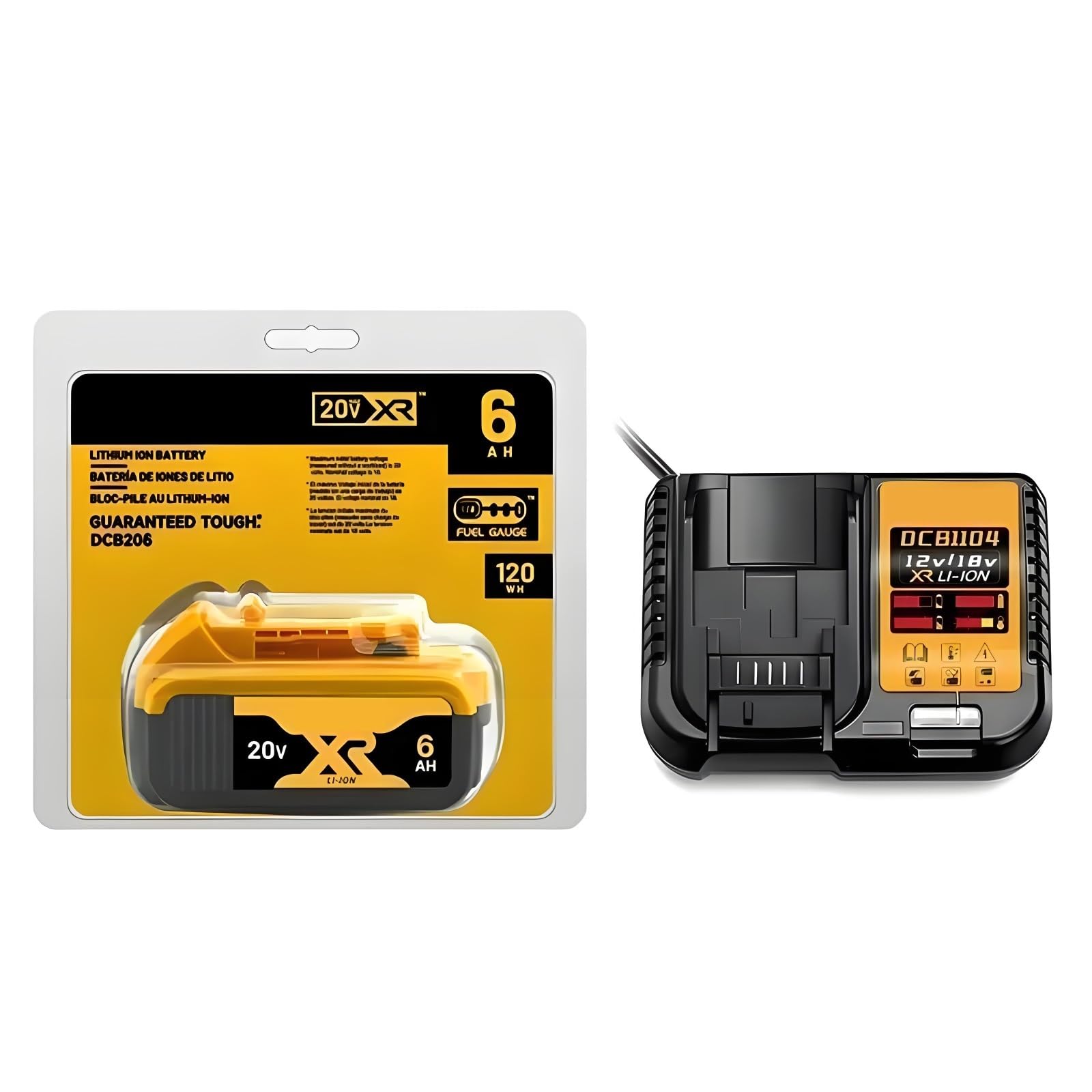 20V 6Ah 18650 Lithium Ion Battery Pack Compatible With DeWalt DCB184 DCB200 For Power Tools Drill Impact Wrench Outdoor Use 180Wh 10C BMS LED Indicator(1PCS 6.0Ah with Charger)