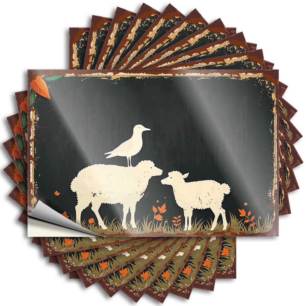 Lettering Sticker Sweet Unique Home Decor Cover Autumnal Scene with Sheep, Lamb, and Bird - No Residue Decals for Western(8X12CM)