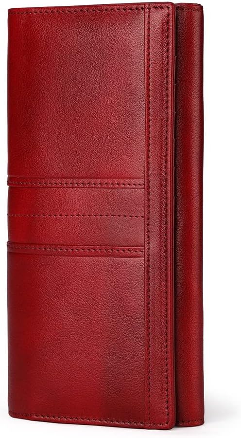 RFID Vintage Long Wallets for women 3 Zippers Secure Large Capacity Travel Clutch Multi-card Wallets (Red)