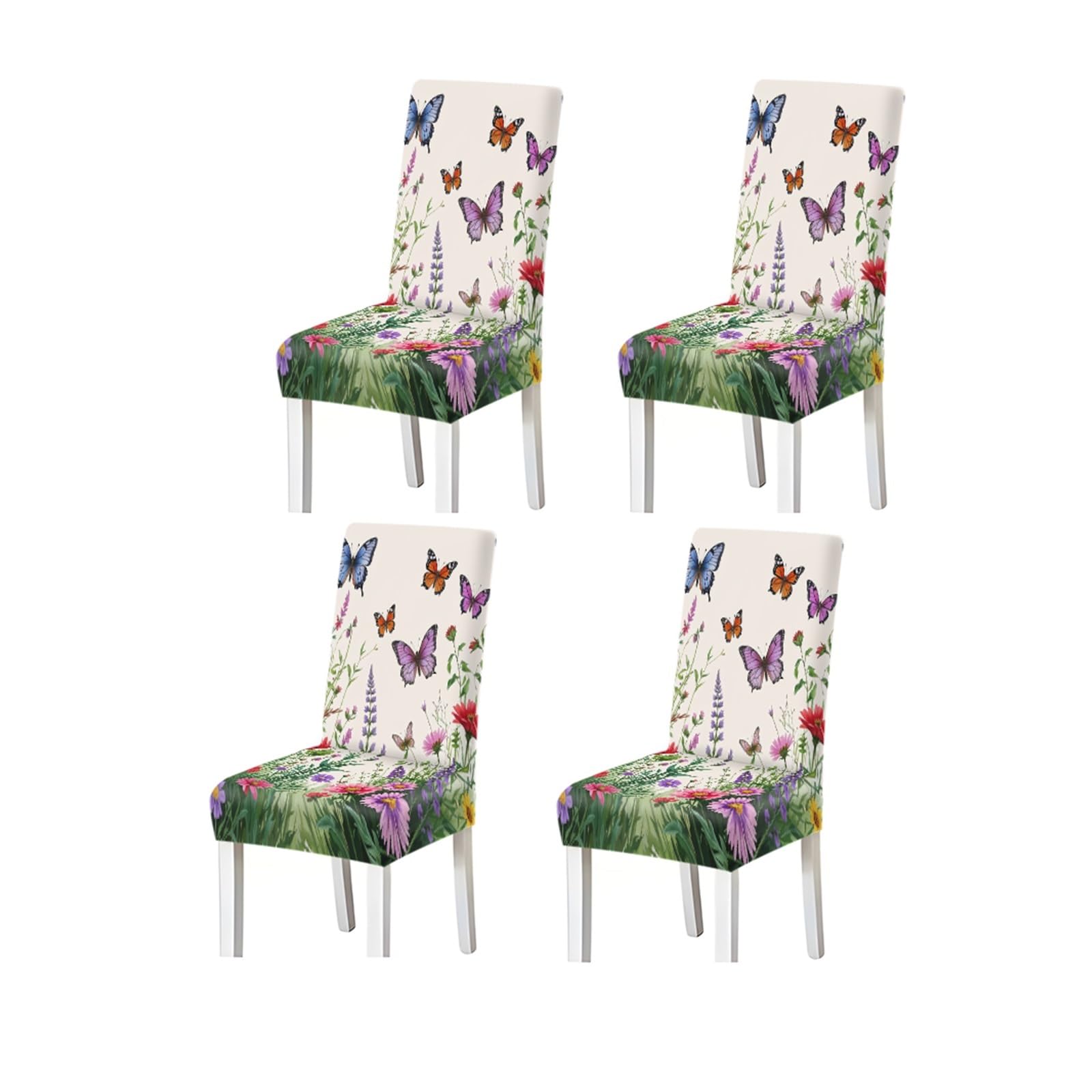 Kxuauv One Color Wildflower Meadow Butterfly Print Dining Chair Covers, Stretch Slipcovers For Kitchen Dining Room Garden Party, 2/4/6Pcs Seat Protectors For Restaurant Hotel Party(4Pcschair Cover)