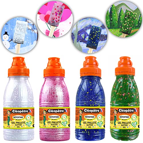 Gels Pailletés Décoratifs Cléopâtre 4x250ml pour customiser sans coller partout