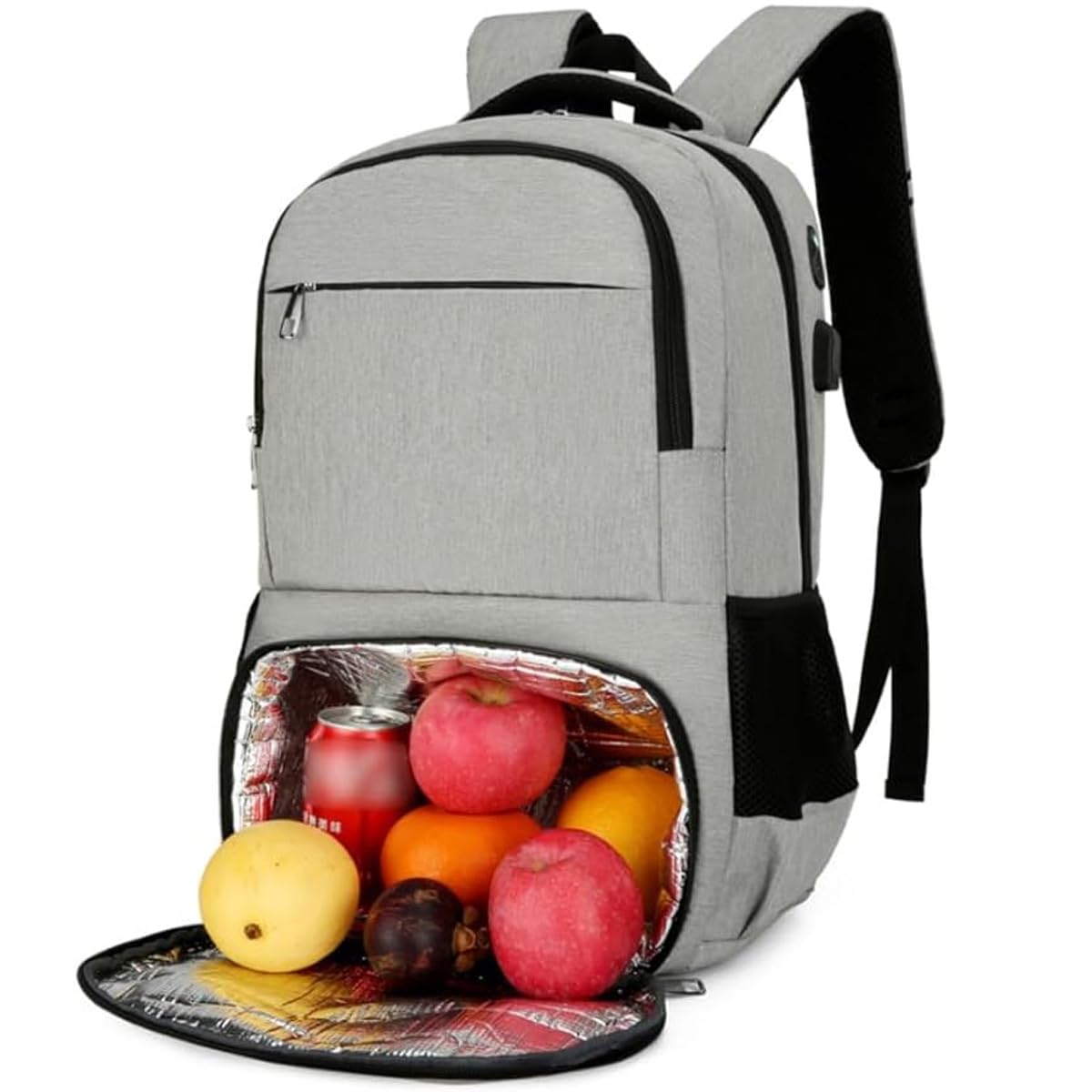 YYKSYDPT Laptop Lunch Backpack, Insulated Cooler Backpack for Men Women, Picnic Backpack With USB Port, Cool Bag Rucksack for Travel, Beach, Business (Light Grey)