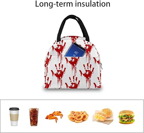Miniatura 6 de Bolsa de almuerzo con estampado de manos de sangre aterradora para mujeres, adultos y hombres, lonchera aislada, pequeña a prueba de fugas, linda