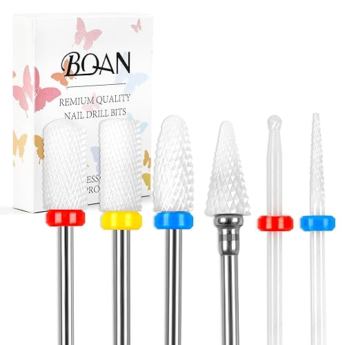 BQAN Nail Drill Bit Set, 6 Pieces, 3/32 Inch Drill Bits for Nail Tech Ceramic Bits for Removing Cuticle, Acrylic, Gel, Nail Polish, Nail Manicure