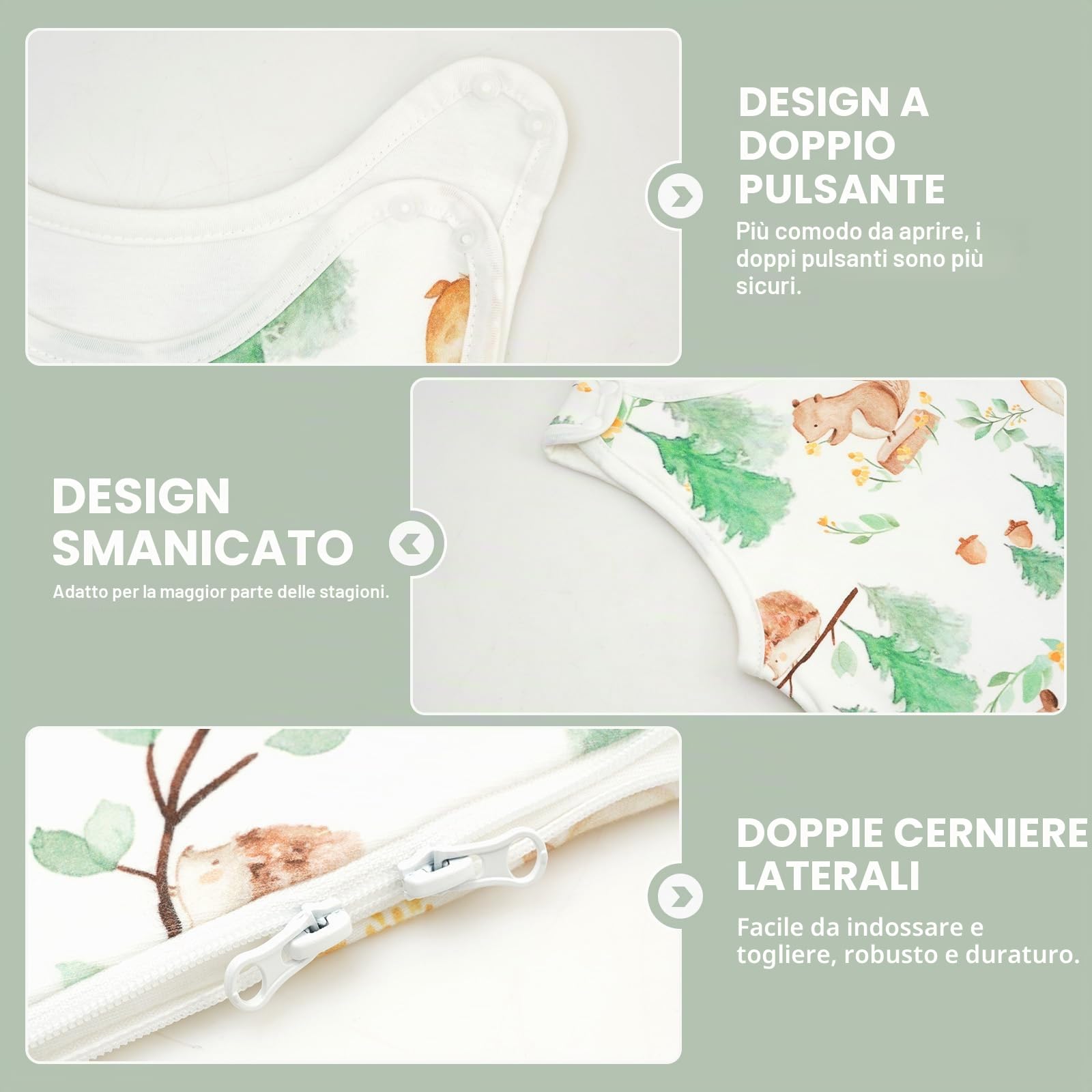 WYTbaby Sacco nanna per bambini 1 Tog, 100% cotone, sacco nanna per tutto l'anno