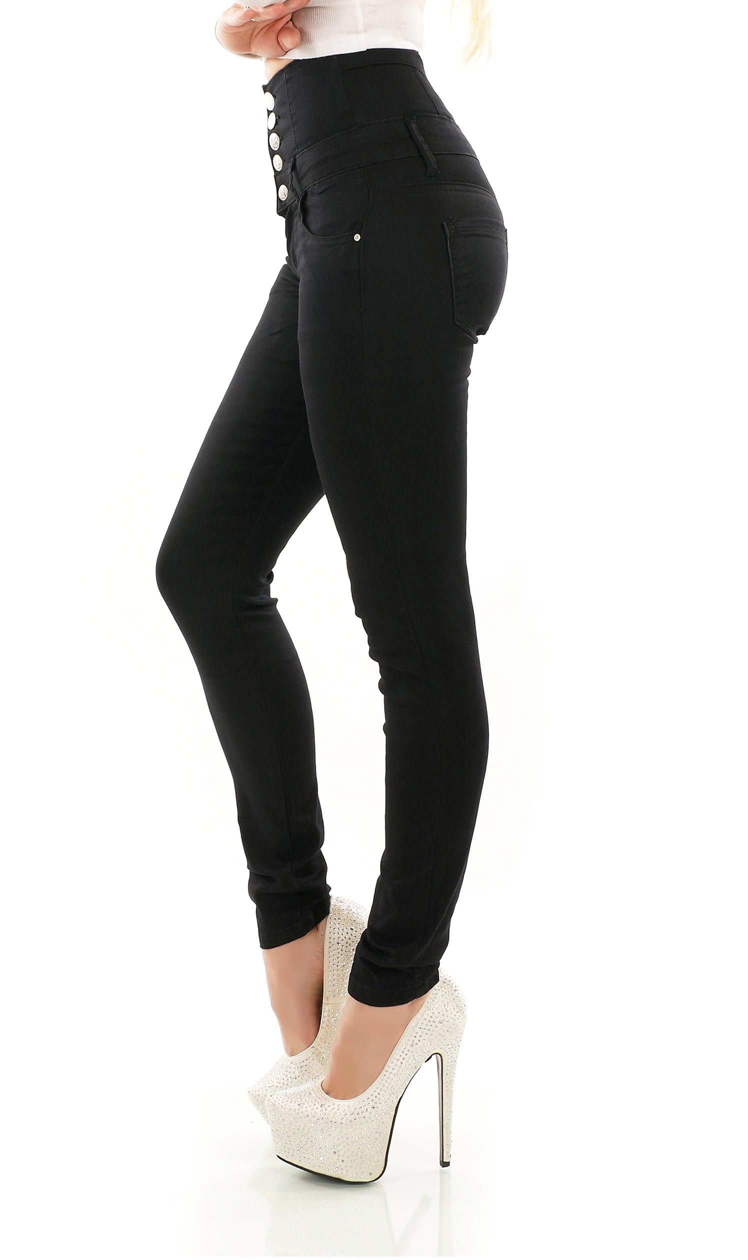 Miss RJ Jeans High Waist Women's Skinny Jeans Corsage Look, black, S