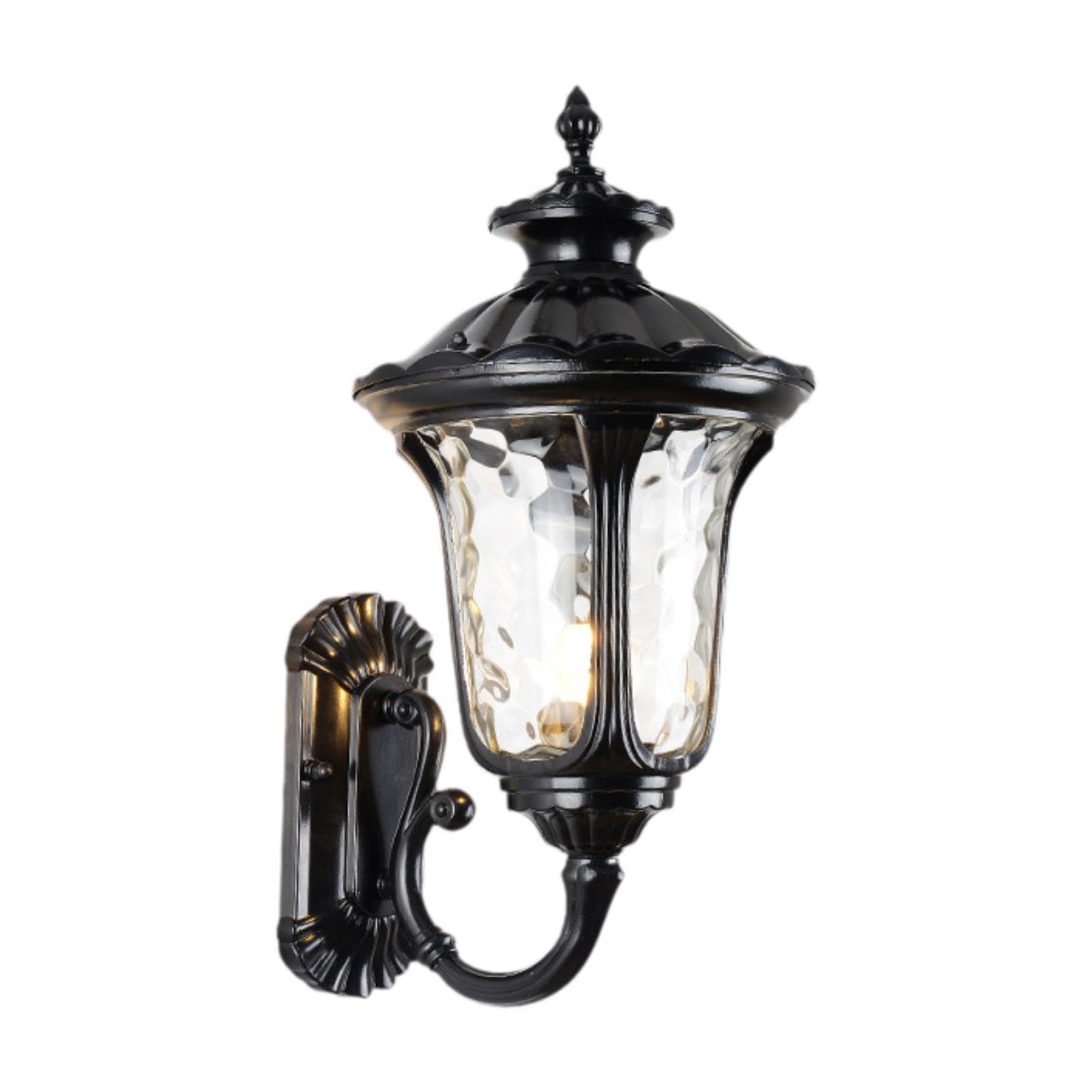 Applique Murale Extérieure Classique Européenne avec Douille E27, en Aluminium et Verre Résistant à l'eau, Offrant Une Luminosité Accueillante, Noir 23 Cm X 50 Cm