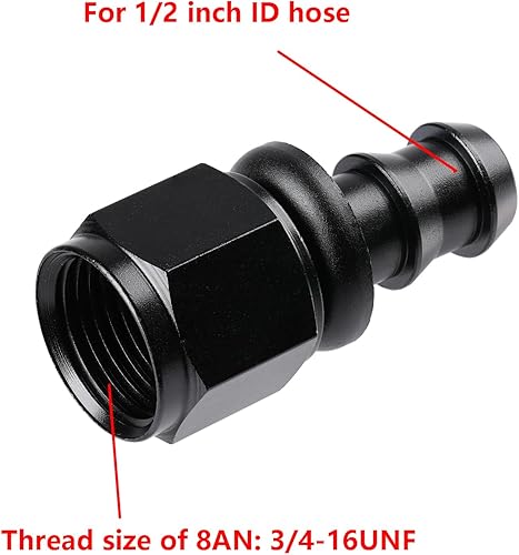 Miniatura 3 de Ucreative 8AN Straight Push Lock Manguera Extremo Negro 4PCS