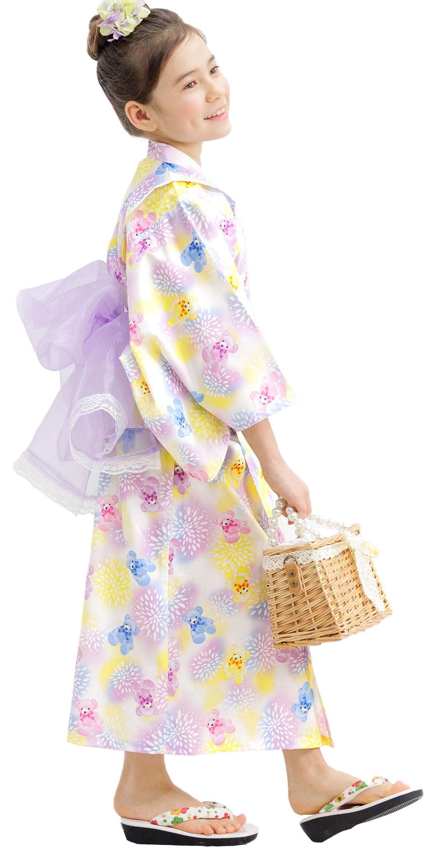 [Bee] ビー 簡単着付け ワンピースにもなる浴衣 3点セット 2WAY セパレート キッズ ガールズ 女の子 夏 saa01400 120cm グラデーション×くま