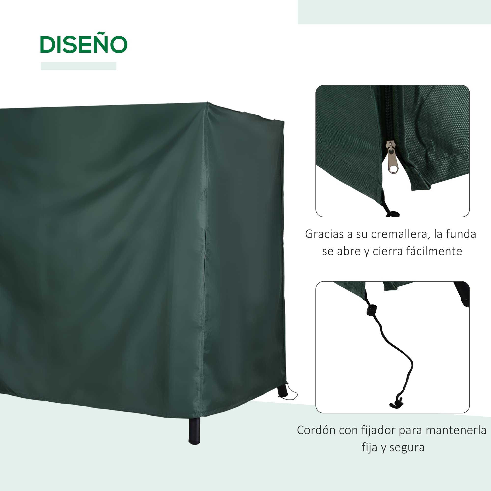 Outsunny Funda Balancín Jardín Funda Columpio Jardín Exterior Cubierta de Columpio de Tela Oxford 600D con 2 Cremalleras Impermeable 177x114x152 cm Verde Oscuro