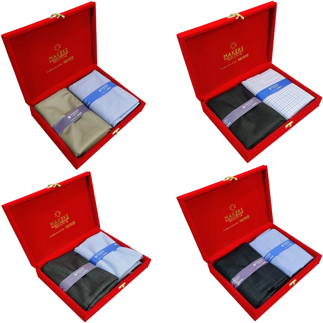 Fabrics Makers Men's Combo of Unstitched Plain Poly Cotton Shirt and Trouser Fabric (Multicolour, Free Size) Set of 4