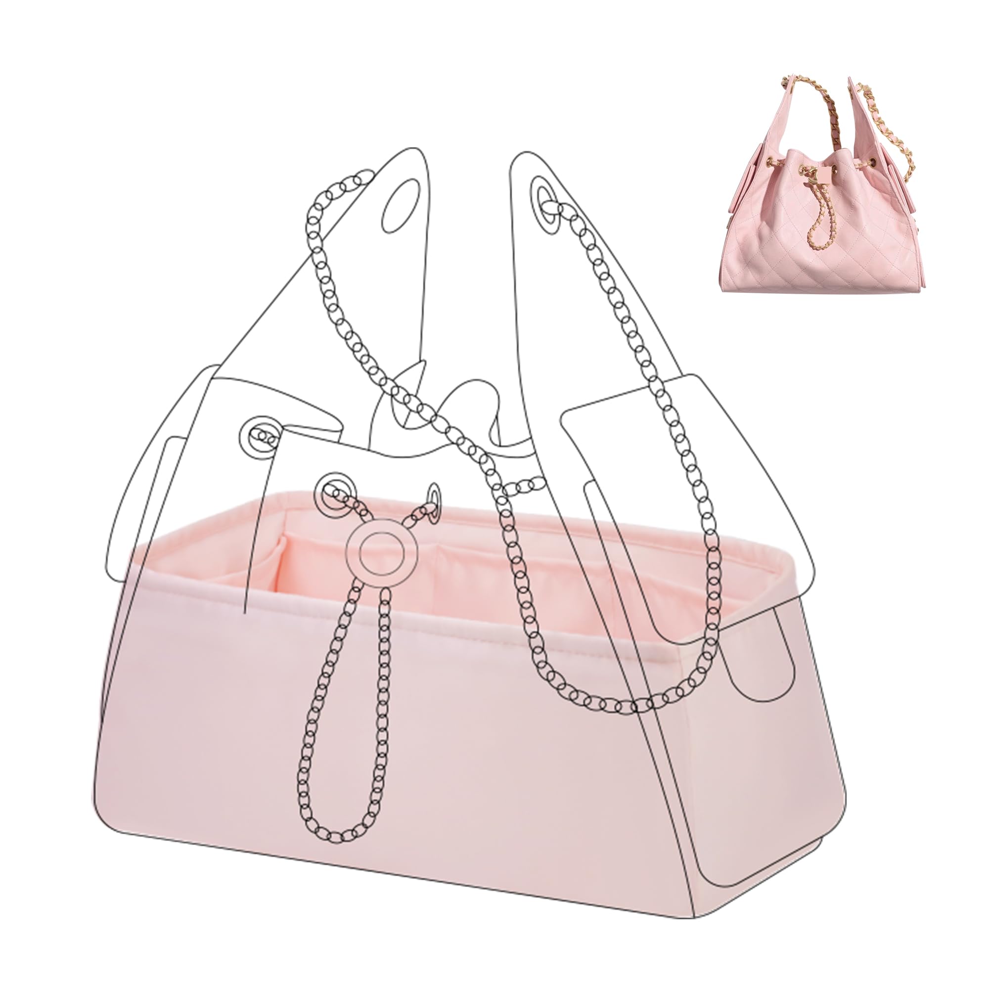 DGAZ Silk Bag Organiser Insert Fits Chanel 25C S/M Bags, Silky Smooth Bag Organiser, Luxury Handbag & Purse Shaper (Pink, 25C Hobo Medium)