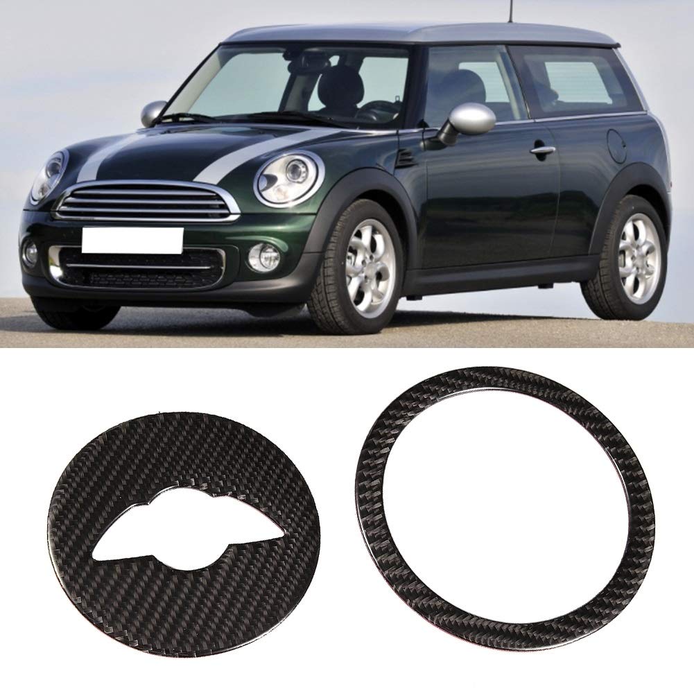 KSTE Pokrowiec na kierownicę z włókna węglowego, akcesoria do Mini Cooper Clubman, Countryman, Paceman R55 R56 R60 R61 - czarny, 1+2
