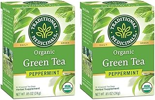 Traditional Medicinals Organic Green Tea Peppermint Herbal Tea, Alleviates Digestive Discomfort, (Pack of 2) - 16 Tea Bags