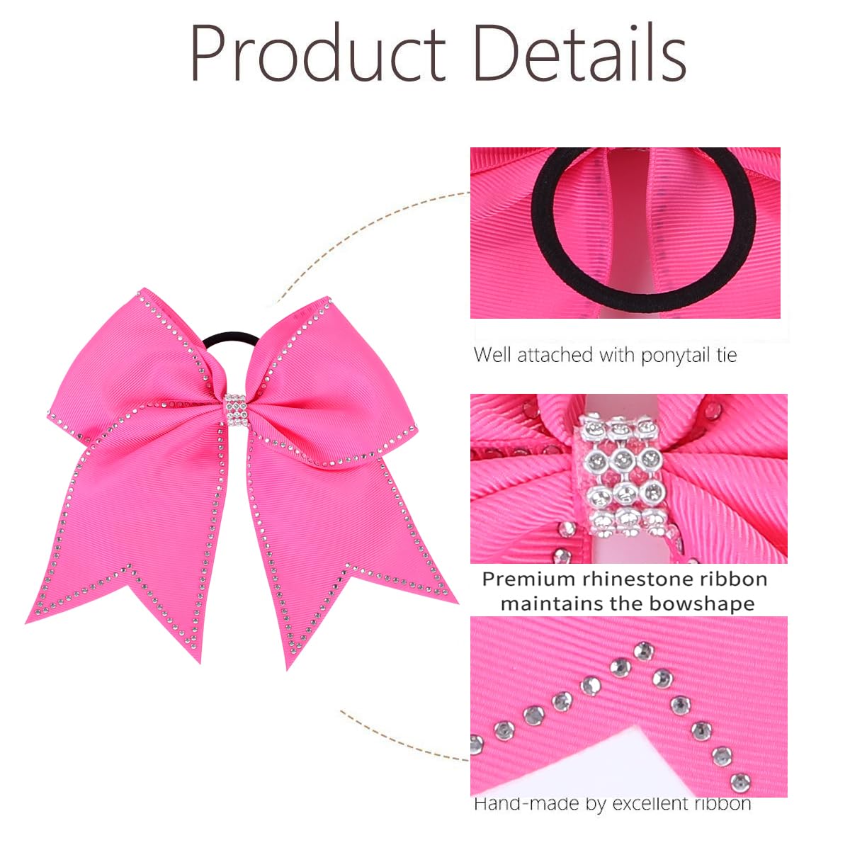 Lazos grandes con diamantes de imitación para el pelo, 12 lazos de animación con purpurina de 17,78 cm, soporte para cola de caballo para niñas, moños para animadoras, competiciones