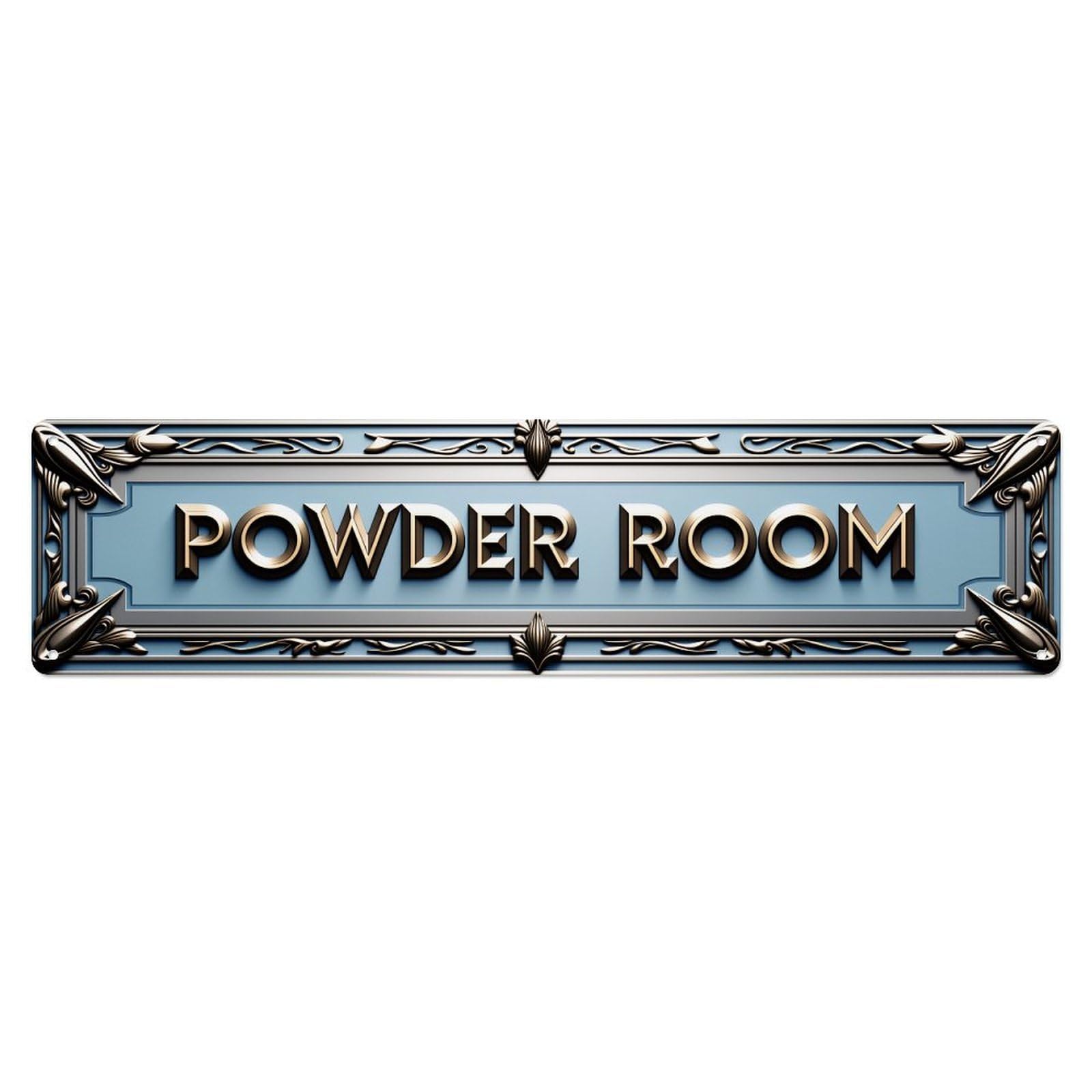 Ornate Frame Powder Room Sign_1 Tin Sign Vintage Metal Poster Retro Bar, Home, Man Cave, Kitchen, Laundry Room Wall Art Decor Gift 4x16 Inch