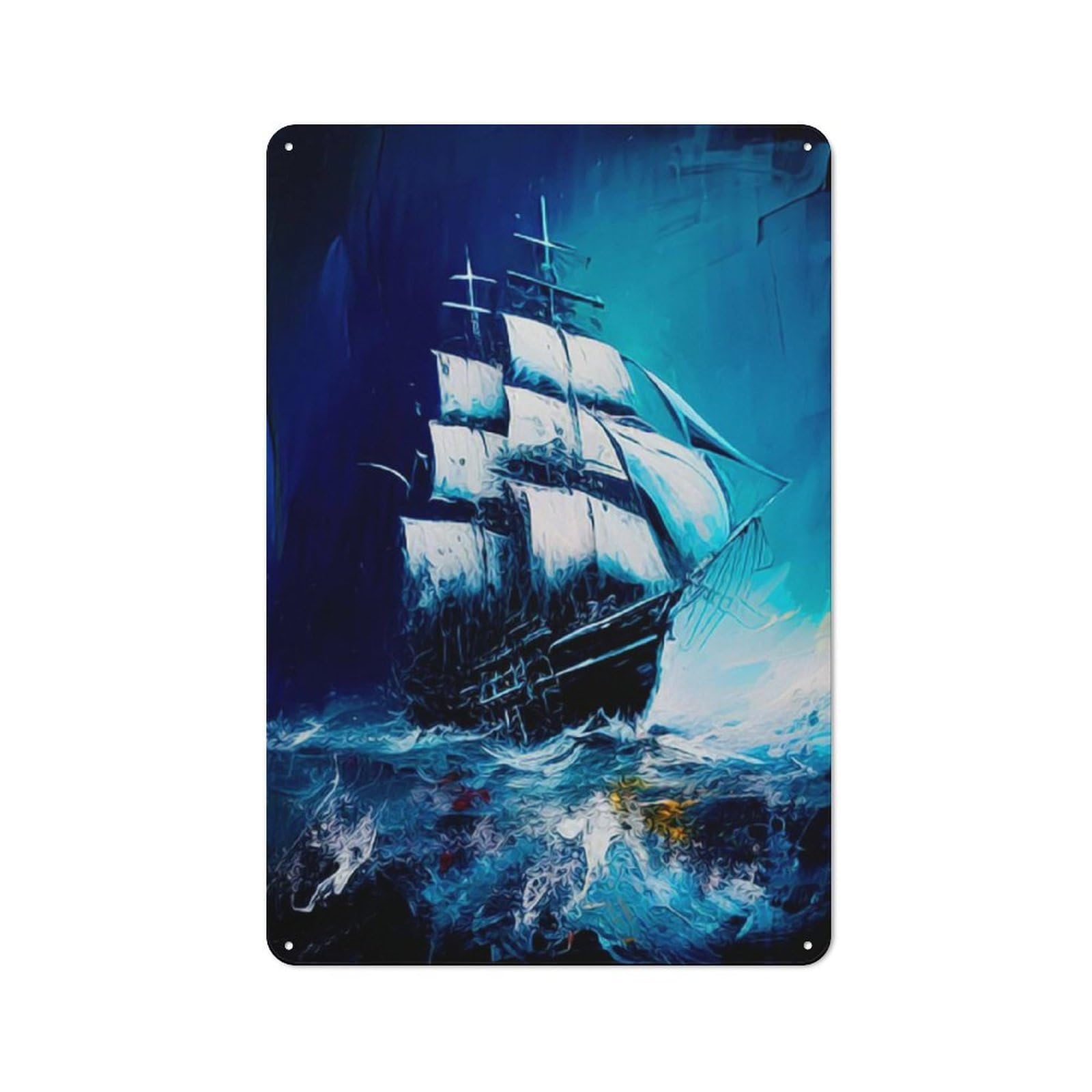 Junmoney Ship Painting Vintage Metal Sign 30X20cm, Nostalgic Pub Wall Decor For Pub, Home Bar, Shed Or Man Cave